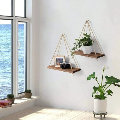 Wooden Swing Shelf with Hemp Rope