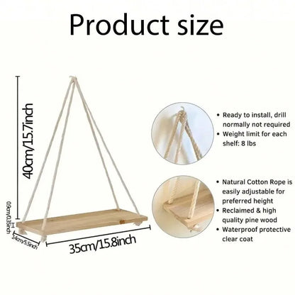 Wooden Swing Shelf with Hemp Rope